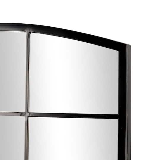 Black Arched Metal Windowpane Wall Mirror